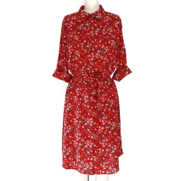 red dress with small white flowers